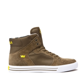 Mens Supra High Top Shoes VAIDER Olive/Golden/white | AU-11081